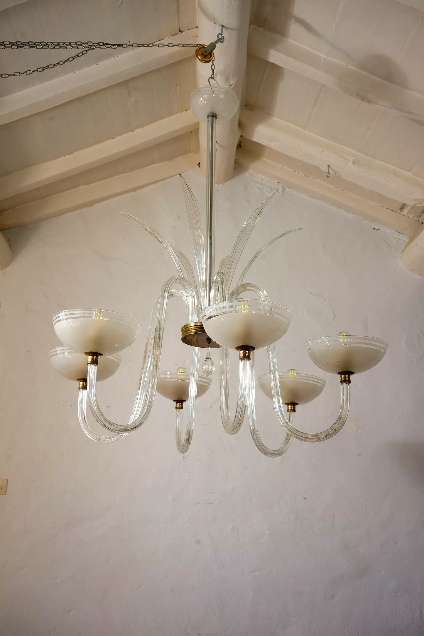 Grande lampadario in vetro soffiato Venini, anni '40