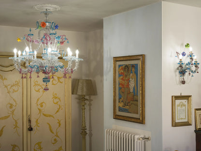 Lampadario vintage in vetro soffiato di Murano con fiori e foglie colorati | Lo Stile Italiano | Lo Stile Italiano