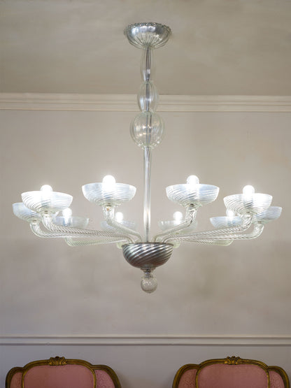 Grande Lampadario in vetro di Murano acidato a 10 luci,  Vintage anni ’60 | Lo Stile Italiano