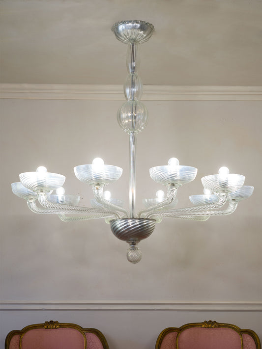 Grande Lampadario in vetro di Murano acidato a 10 luci,  Vintage anni ’60 | Lo Stile Italiano