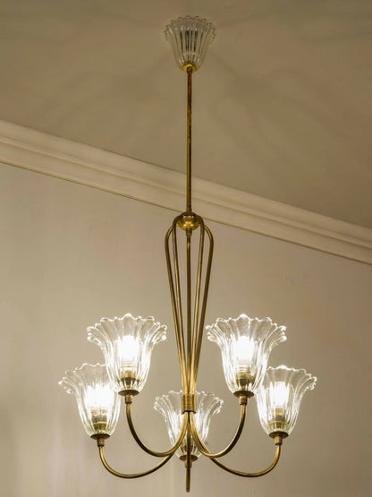 Lampadario Mid Century a cinque luci di Murano | Lo Stile Italiano