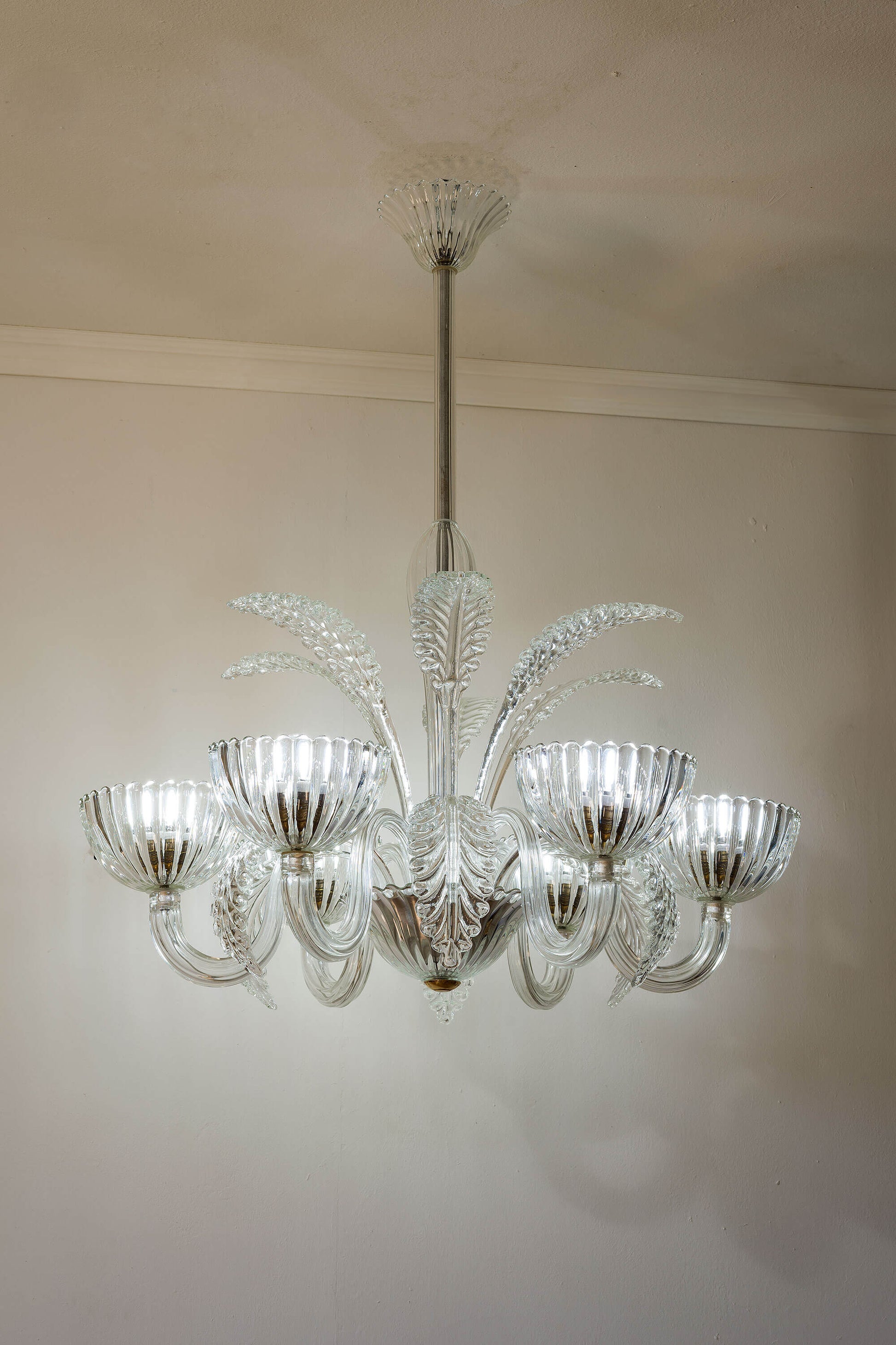 Elegante lampadario in vetro di Murano degli anni '40, stile Art Déco. | Lo Stile Italiano