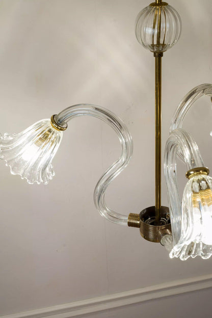 Murano Art Deco Chandelier, Ercole Barovier & Toso, 3 Lights, 1930s.