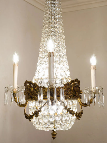 Lampadario Antico in stile Impero con 3 candele esterne e sei luci interne. | Lo Stile Italiano