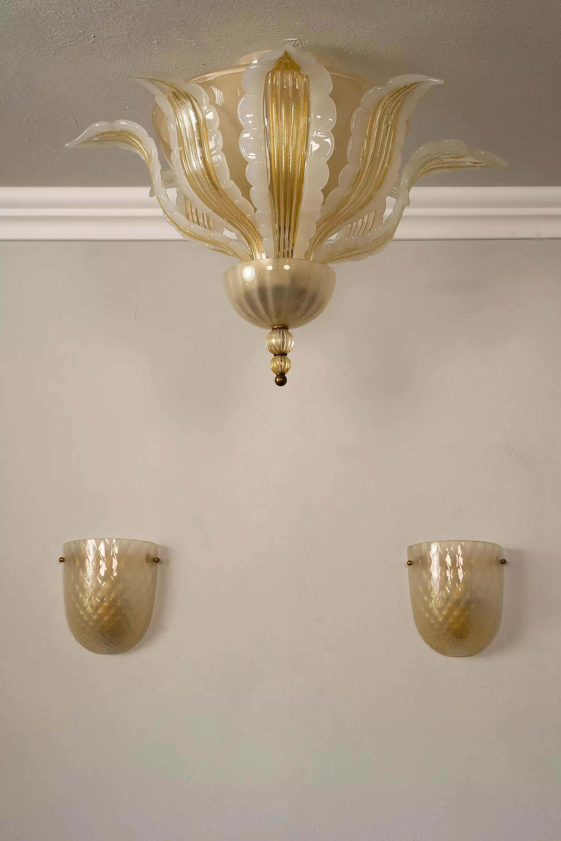 Lampadario con applique Venini vetri d'arte Murano.| Lo Stile Italiano