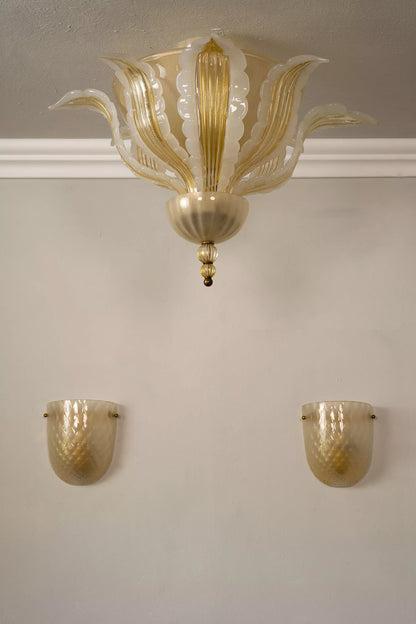 Lampadario con applique Venini vetri d'arte Murano.| Lo Stile Italiano