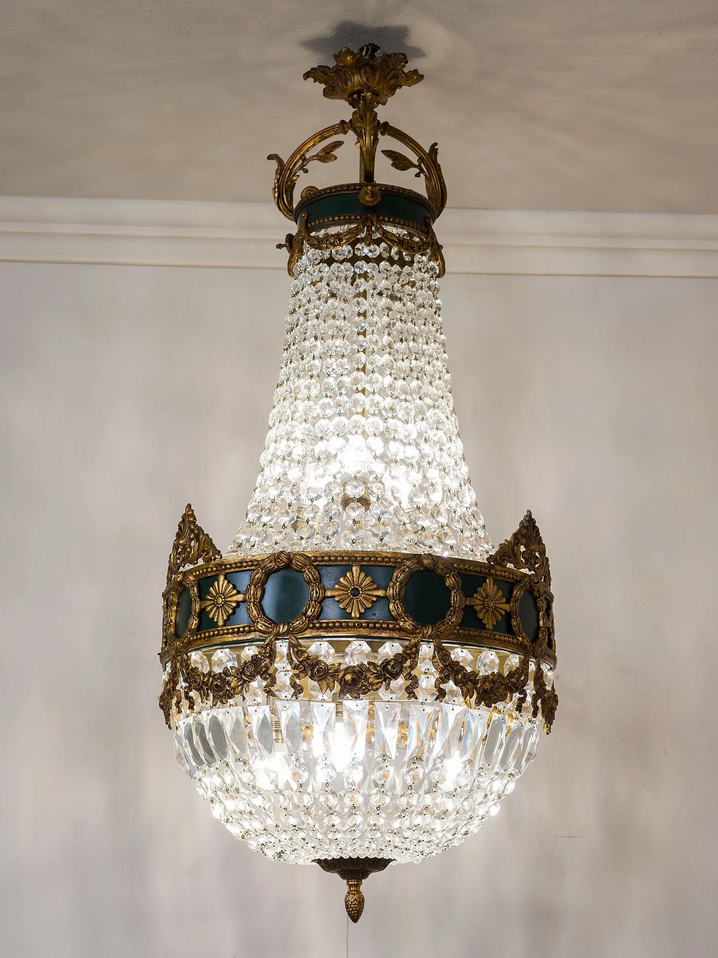 Lampadario antico in stile impero a mongolfiera, con sei luci | Lo Stile Italiano