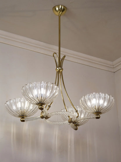 Lampadario Mid Century in vetro soffiaro di Murano con telaio realizzato in vetro Torcon. | Lo Stile Italiano