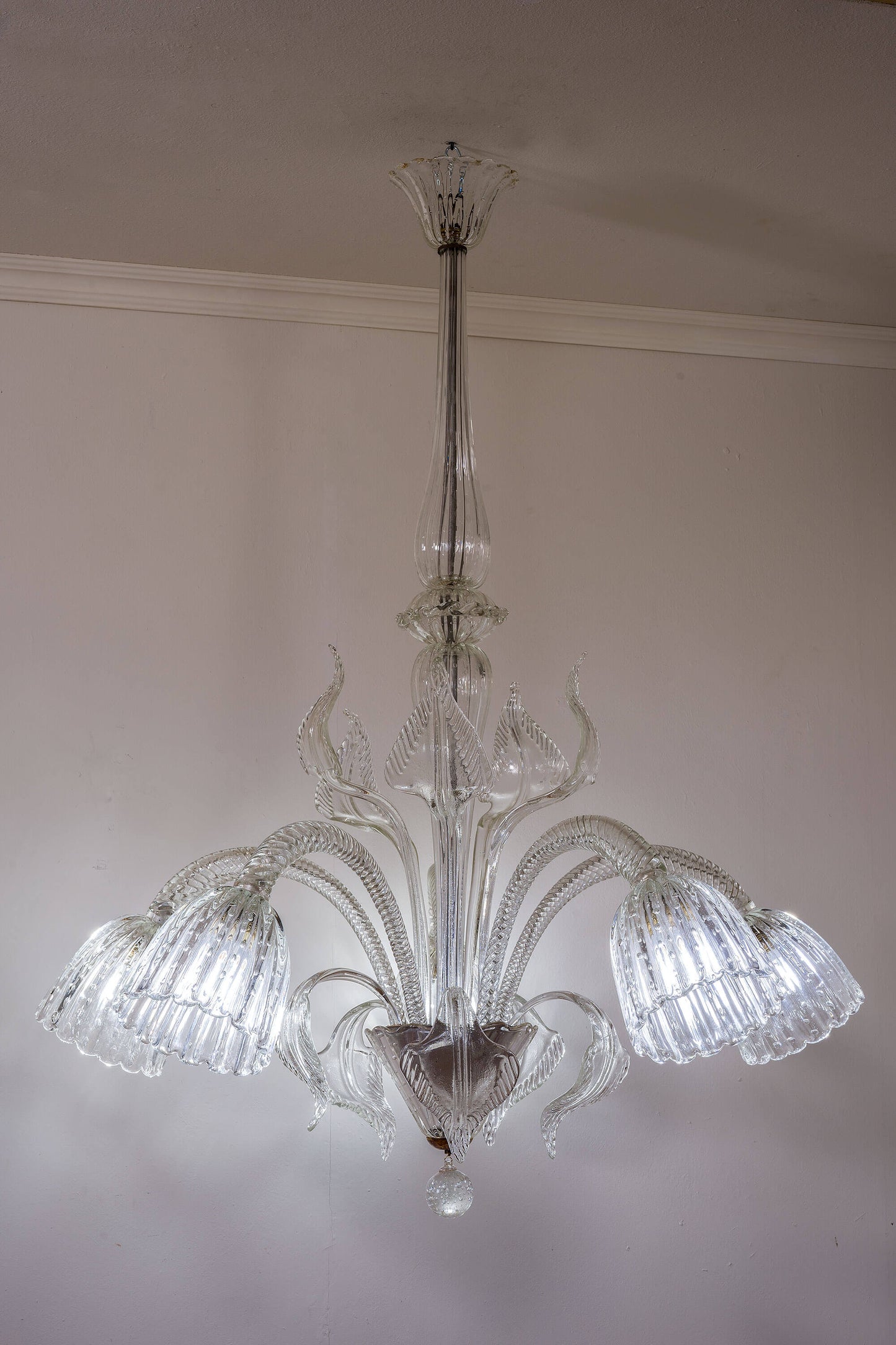 Importante lampadario a 5 luci in vetro di Murano Bullicante, Barovier & Toso.|Lo Stile Italiano.|Lo Stile Italiano