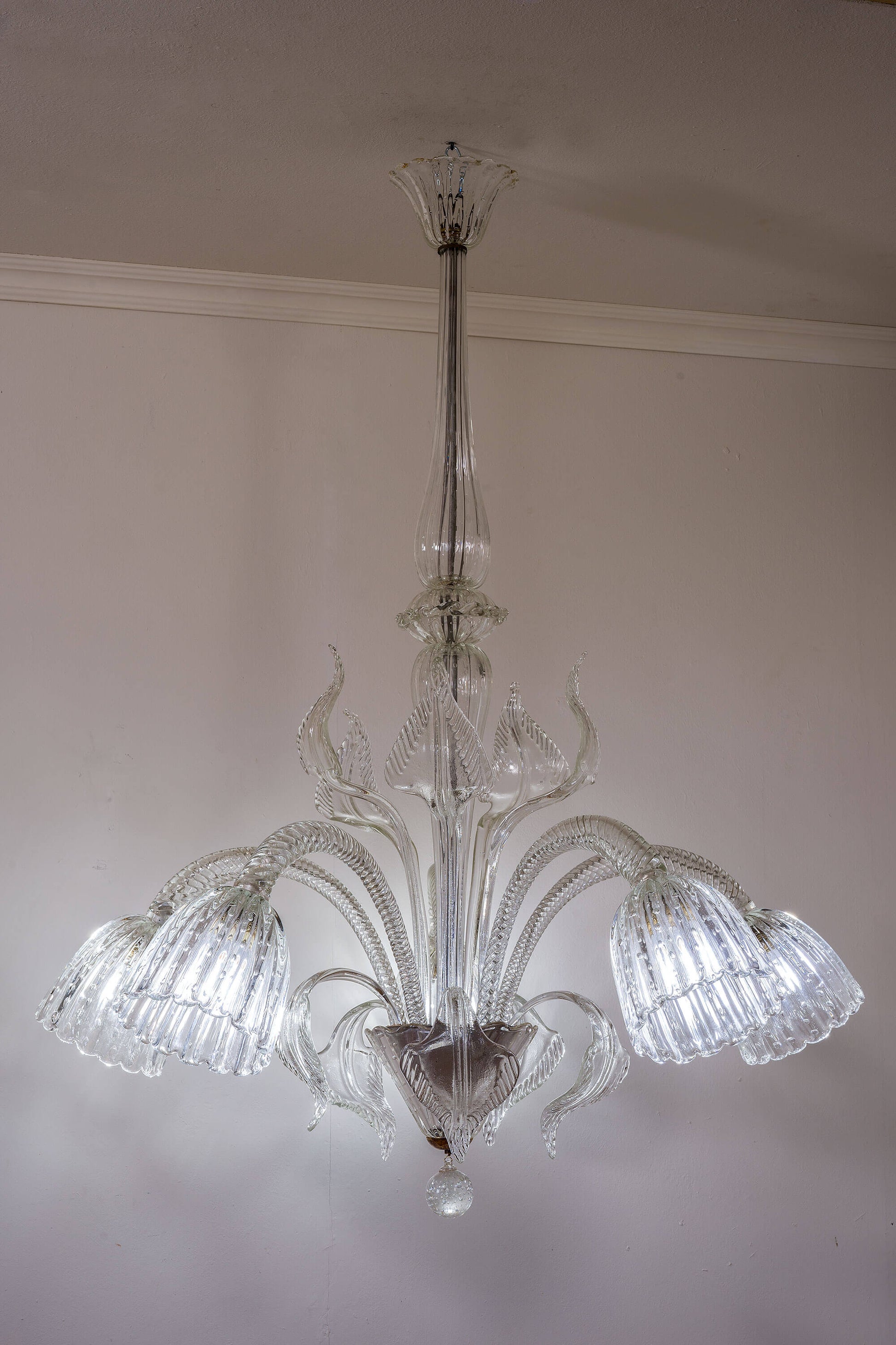 Importante lampadario a 5 luci in vetro di Murano Bullicante, Barovier & Toso.|Lo Stile Italiano.|Lo Stile Italiano