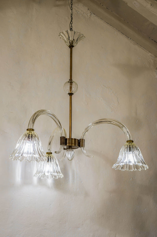 Lampadario Barovier & Toso in vetro di Murano degli anni '30: 3 luci.. | Lo Stile Italiano
