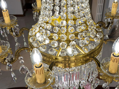 Grande lampadario vintage in stile Impero con gocce molate di cristallo | Lo Stile Italiano