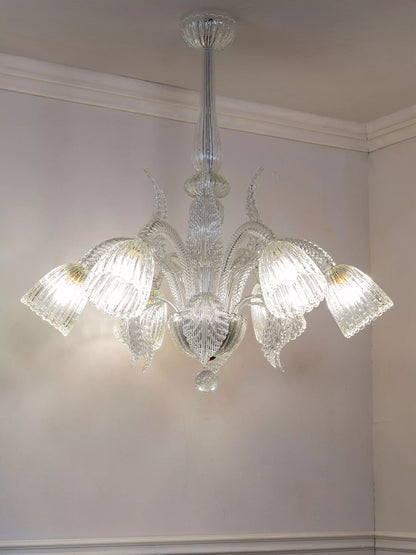 Lampadario Vinta. anni 30 in vetro soffiato di Murano a sei luci | Lo Stile Italiano