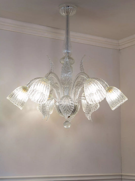 Lampadario Vinta. anni 30 in vetro soffiato di Murano a sei luci | Lo Stile Italiano