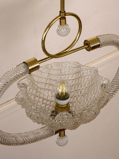 Lampadario antico di Murano con struttur in ottone e coppa in vetro Bullicante | Lo Stile Italiano