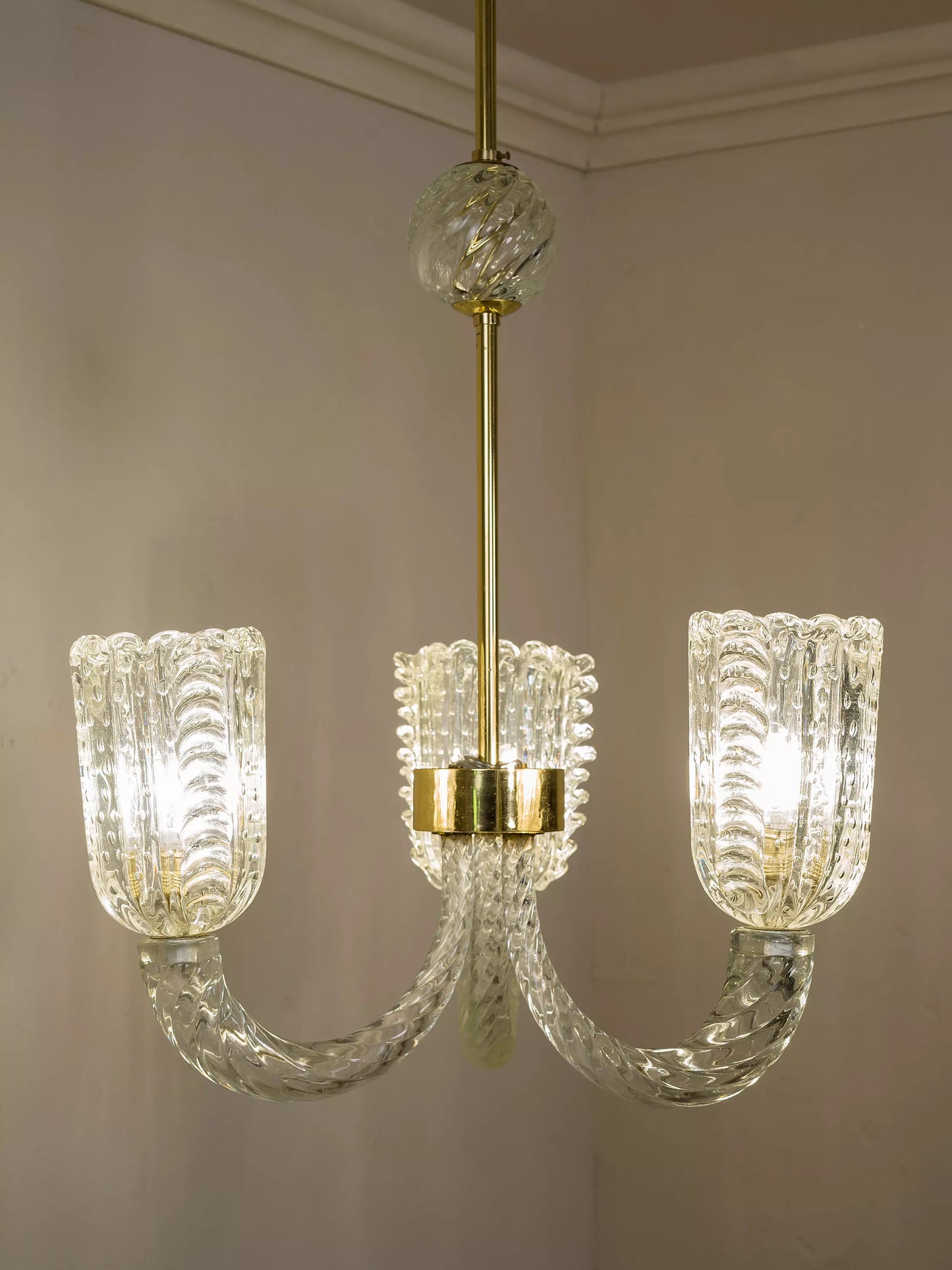Lampadario d’epoca in vetro di Murano, firmato Barovier & Toso | Lo Stile Italiano