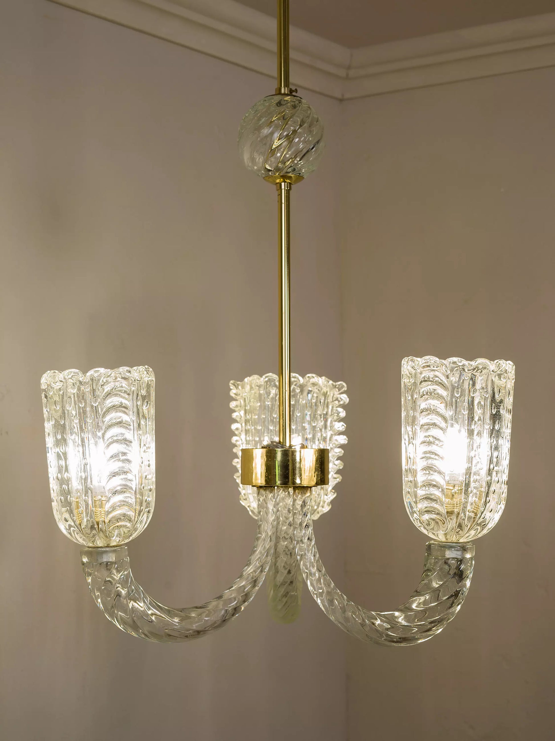 Lampadario d’epoca in vetro di Murano, firmato Barovier & Toso | Lo Stile Italiano