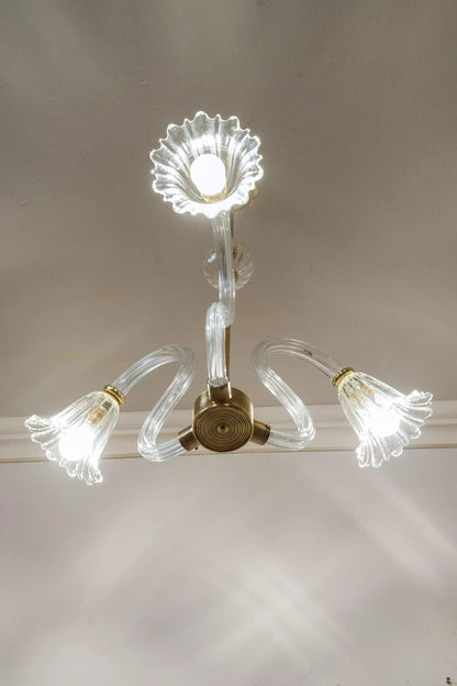 Murano Art Deco Chandelier, Ercole Barovier & Toso, 3 Lights, 1930s.