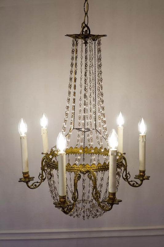 Lampadario Francese in Stile Impero dei primi anni '900, 6 luci.-Lo Stile Italiano