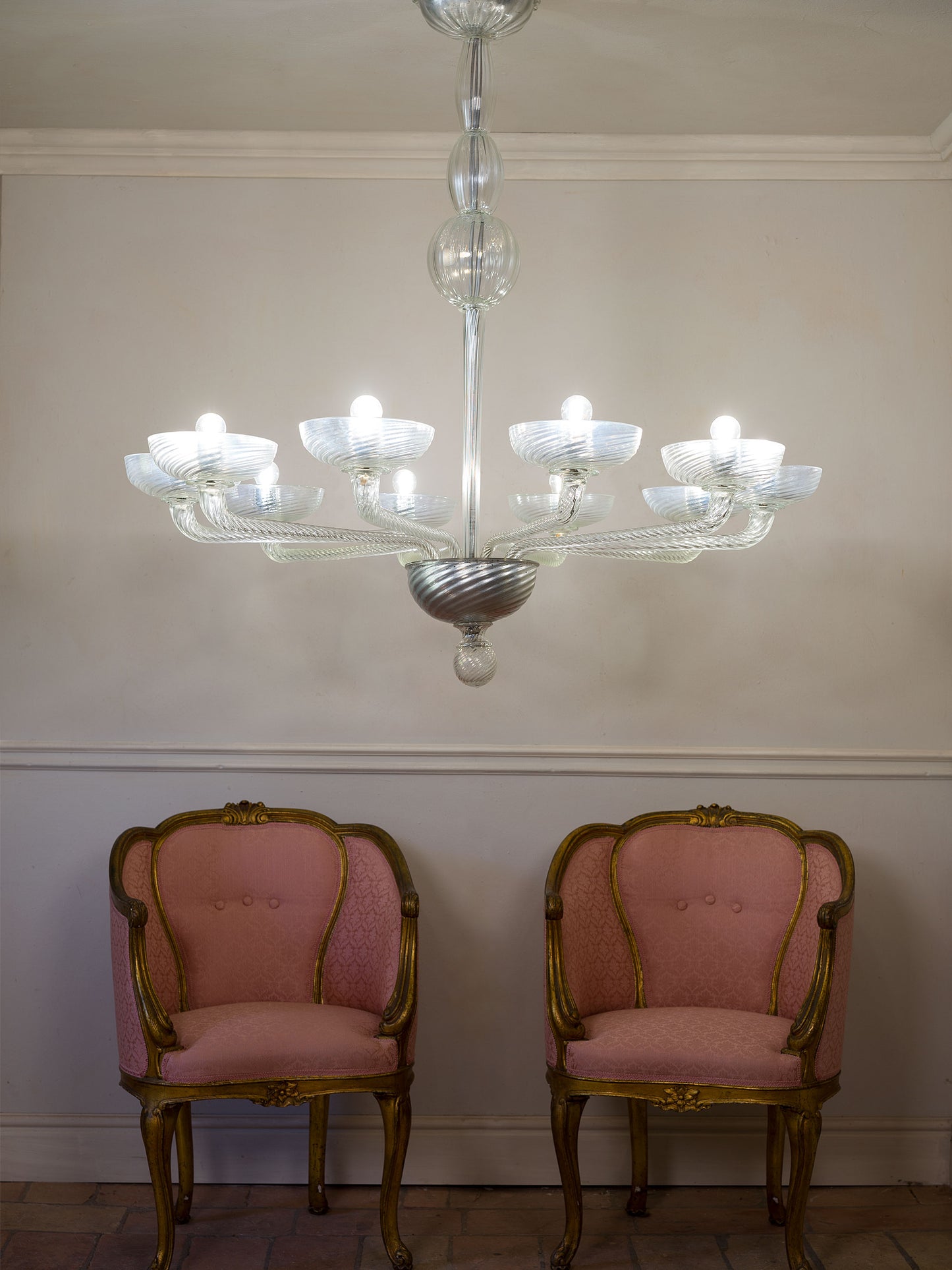Grande lampadario a 10 luci in vetro soffiato veneziano | Lo Stile Italiano