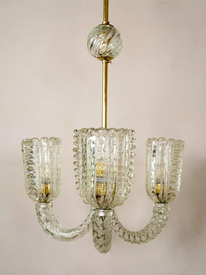 Lampadario antico Murano Barovier & Toso, 3 bracci in vetro trasparente | Lo Stile Italiano