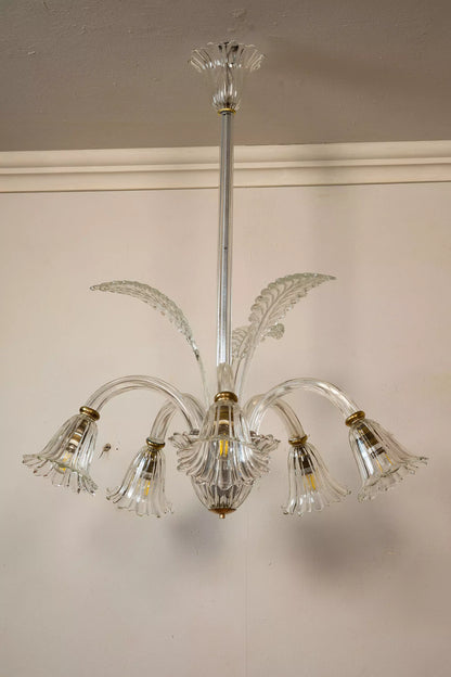 Lampadario Art Deco a 5 luci in vetro di murano. | Lo Stile Italiano