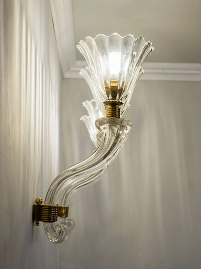 Pair of 1930s wall lamps with ribbed Murano glass shades | Lo Stile Italiano