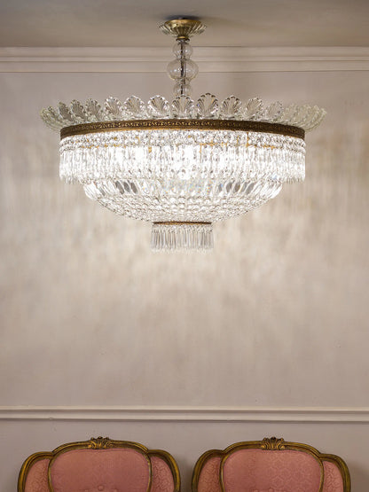 Lampadario antico Impero con cristalli molati di Boemia e struttura in ottone dorato. | Lo Stile Italiano