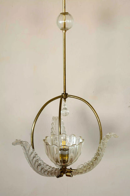 Lampadario a sospensione con 3 bracci e 2 coppe centrali in vetro soffiato|Lo Stile Italiano Italiano