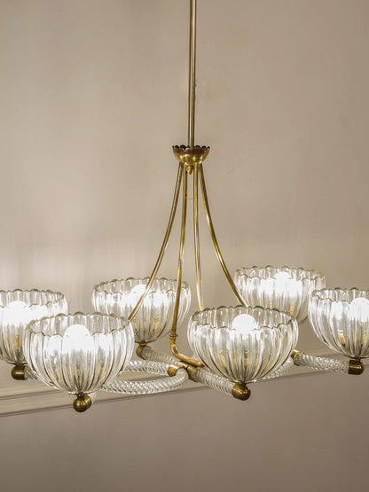 Grande lampadario veneziano Vintage anni ’50 in vetro di Murano a sei luci | Lo Stile Italiano