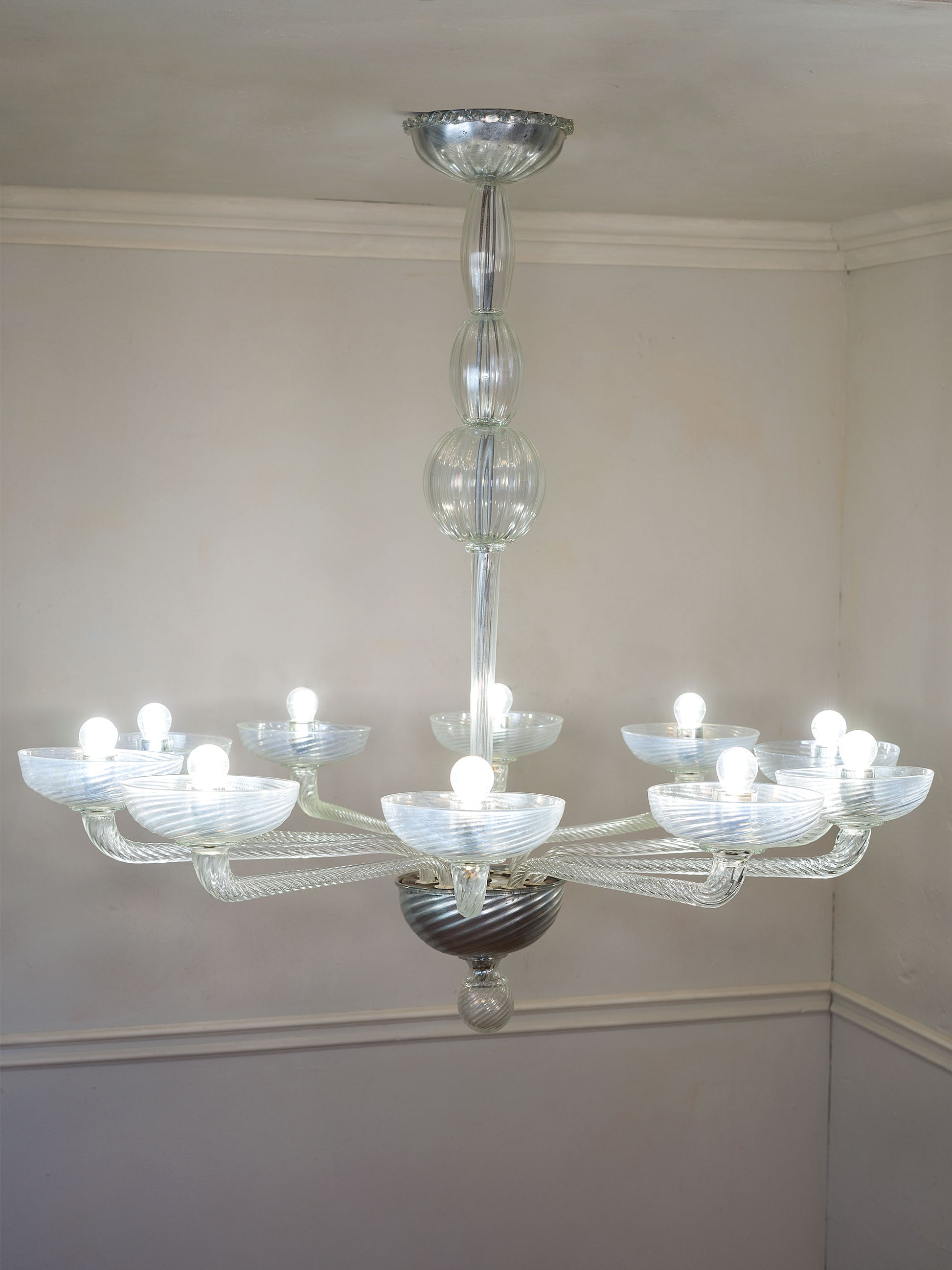 Grande lampadario in vetro trasparente Murano | Lo Stile Italiano