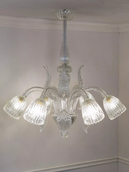 Lampadario Antico di Murano 6 luci, 6 foglie basse e 6 foglie rivolte verso l'alto. | Lo Stile Italiano