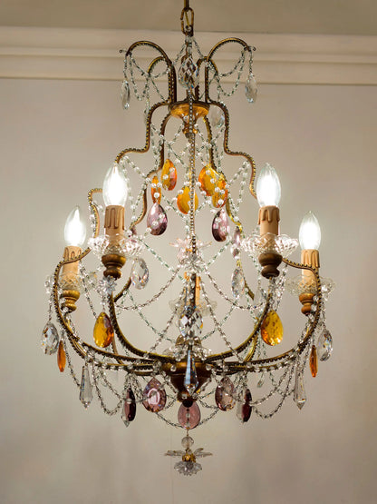 Lampadario classico da soffitto con Cristalli ametista e ambra | Lo-Stile-Italiano