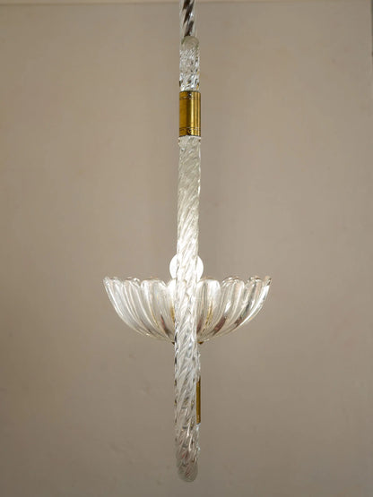 Lampadario antico di Murano con coppa centrale in vetro rigadin. Antique Murano chandelier with central bowl. Lustre ancien de Murano à coupe centrale. Antiker Murano-Kronleuchter mit Schale. Lámpara antigua de Murano con copa central| Lo Stile Italiano