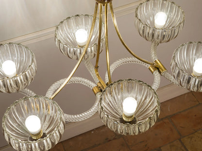 Lampadario di Murano con telaio realizzato in vetro Torcon a forma circolare, a mezza luna . | Lo Stile Italiano