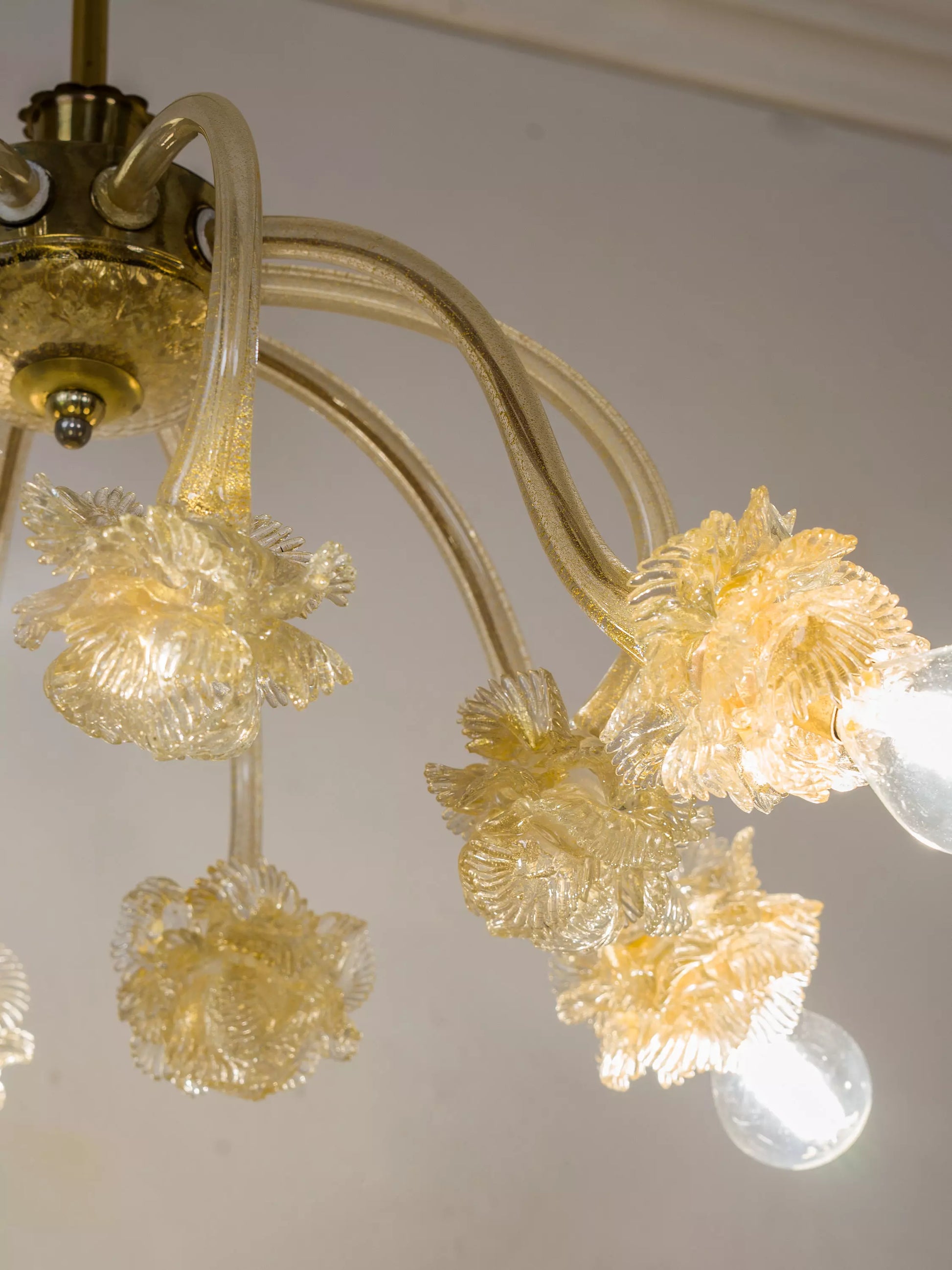 Vista dal basso del lampadario Murano con bracci in vetro soffiato| Lo Stile Italiano