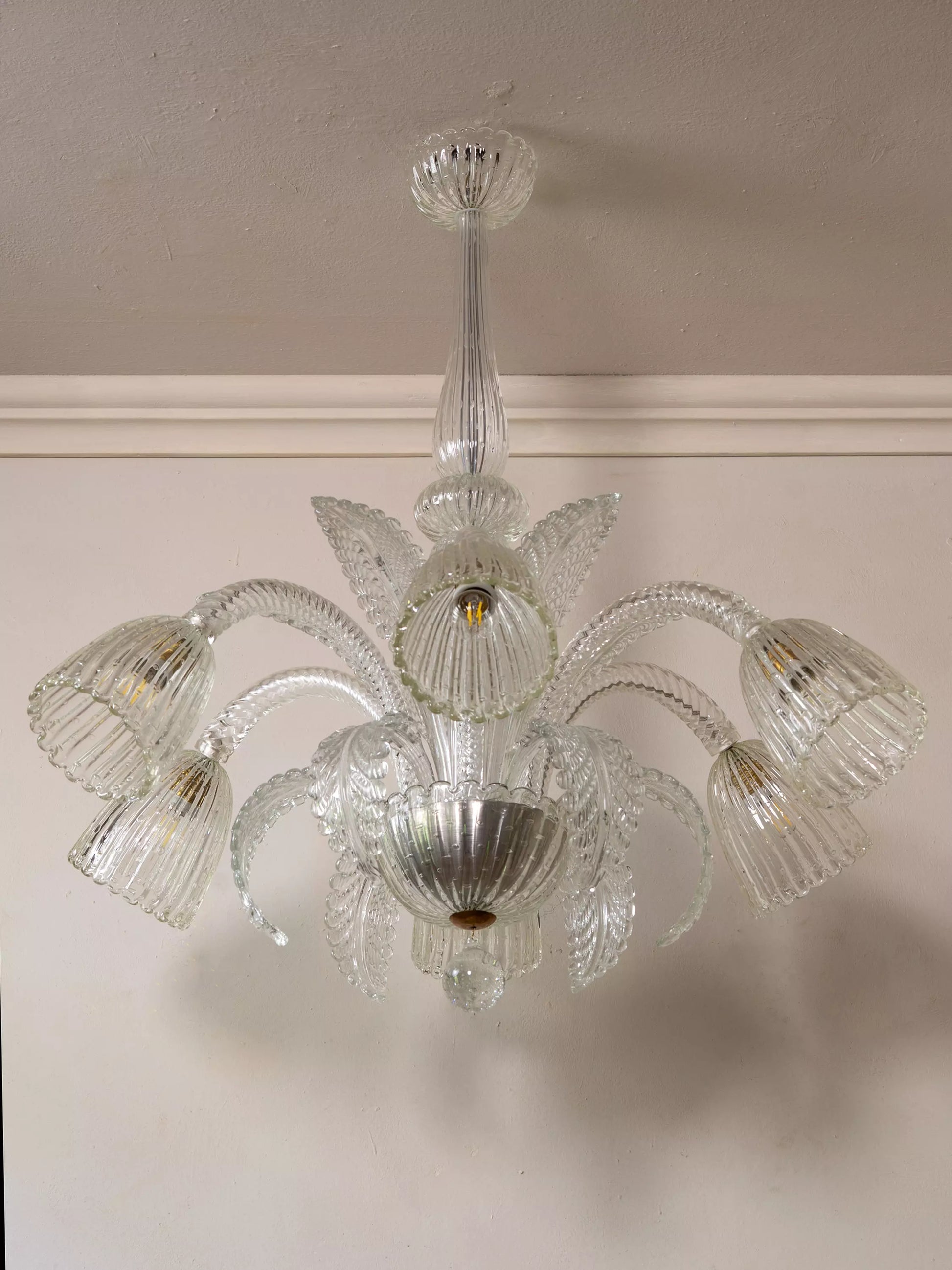 Lampadario Murano Venini Seguso Art Déco in vetro bullicante. | Lo Stile Italiano