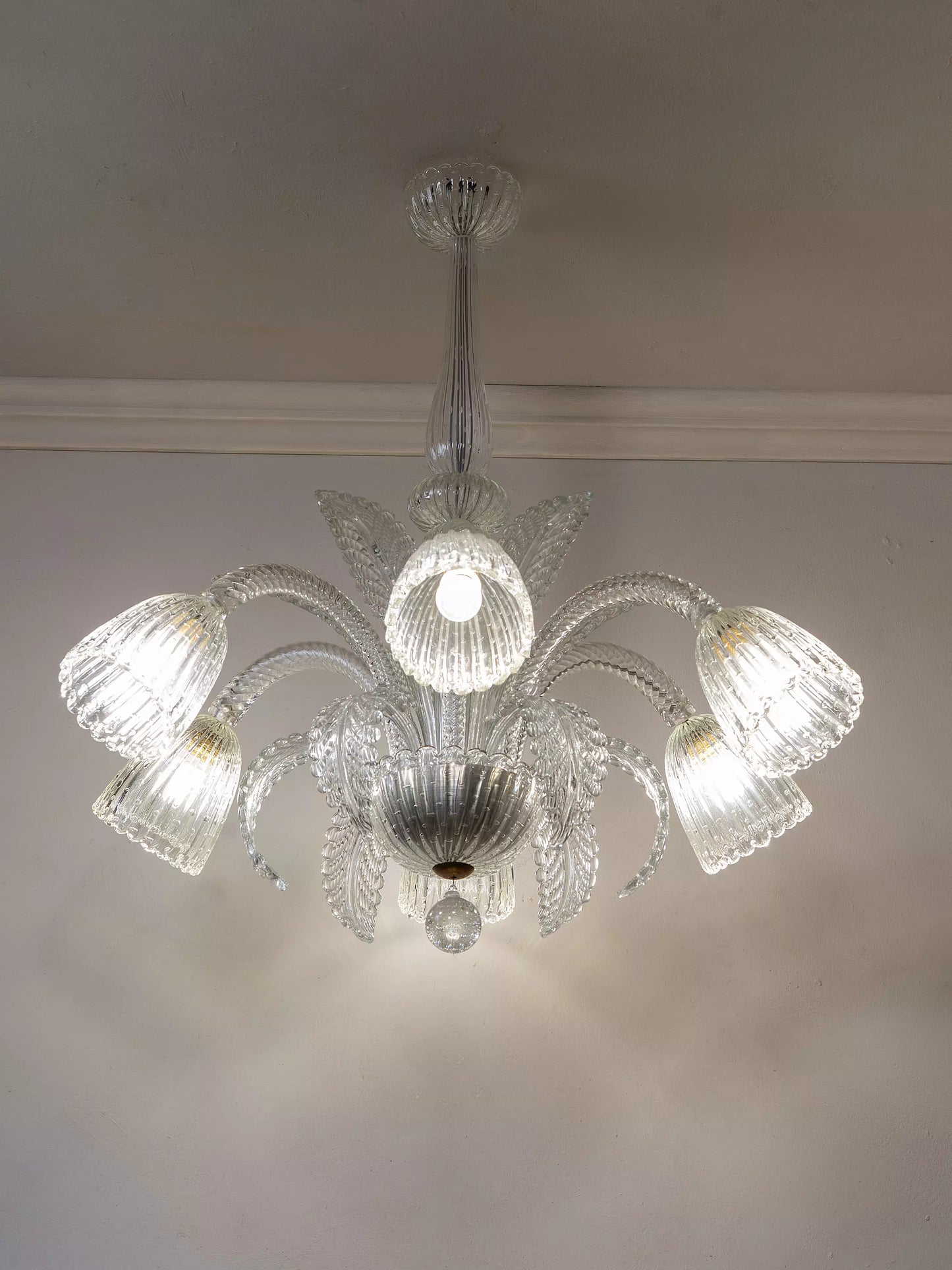 Importante lampadario vetro di Murano Bullicante, Barovier & Toso - 6 luci. | Lo Stile Italiano