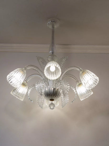 Importante lampadario vetro di Murano Bullicante, Barovier & Toso - 6 luci. | Lo Stile Italiano