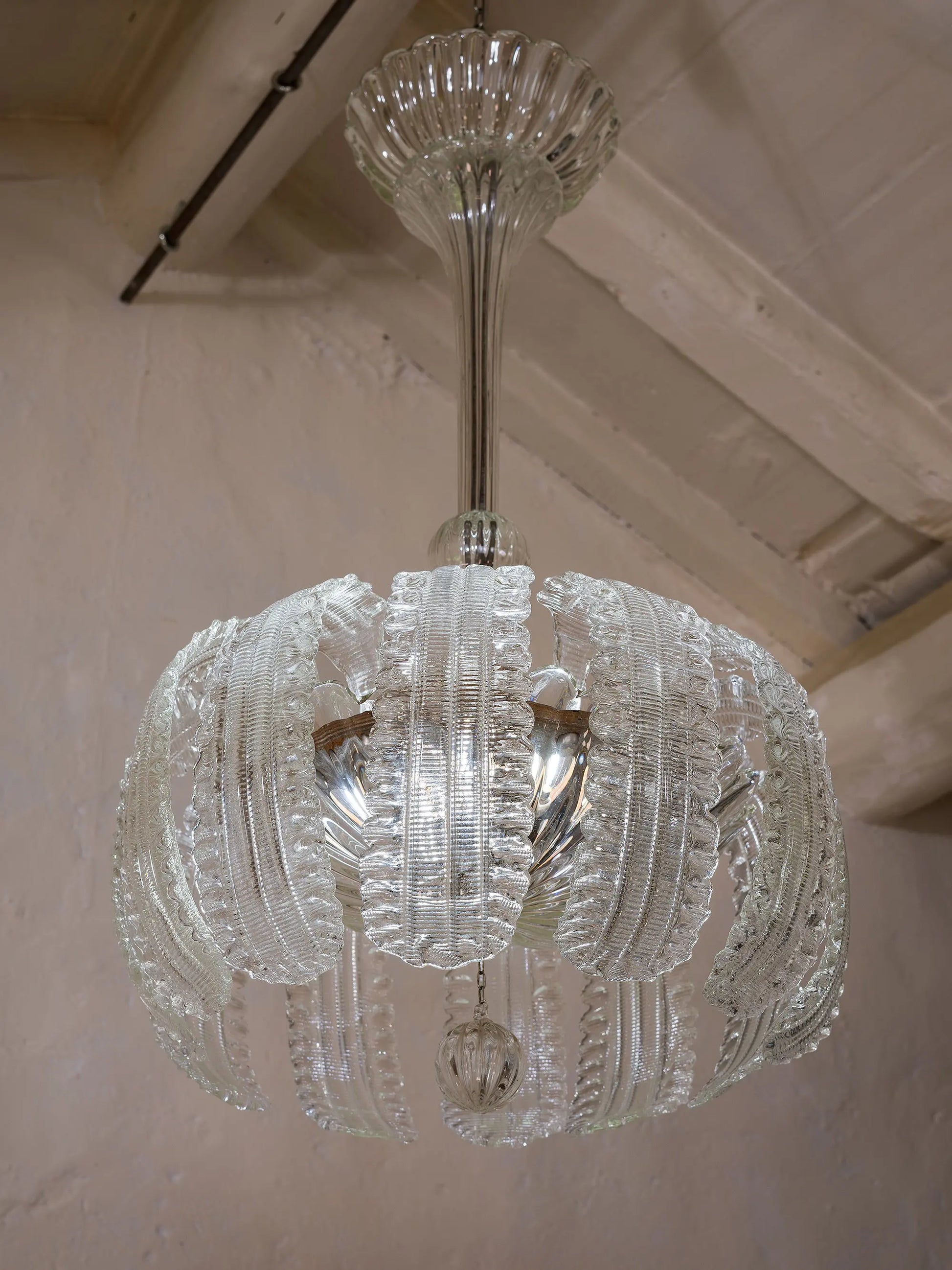 Lampadario in vetro di Murano Barovier & Toso, con 12 grandi foglie | Lo Stile Italiano