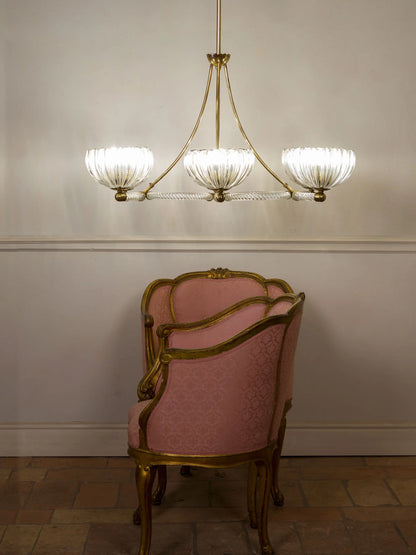 Lampadario di design veneziano anni ’50, attribuibile alla scuola di Barovier & Toso. | Lo Stile Italiano