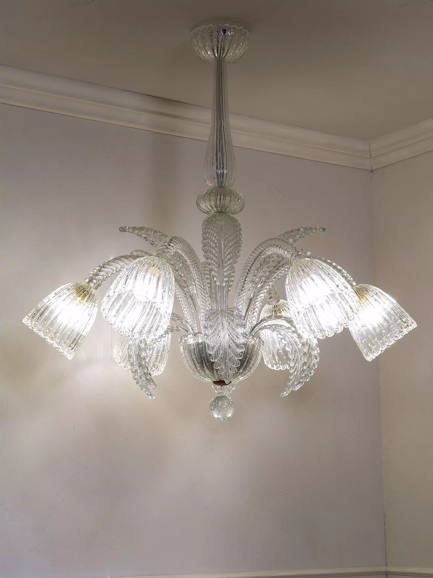 Lampadario Barovier & Toso in vetro soffiato di Murano. Italia anni '30, periodo Art Deco | Lo Stile Italiano