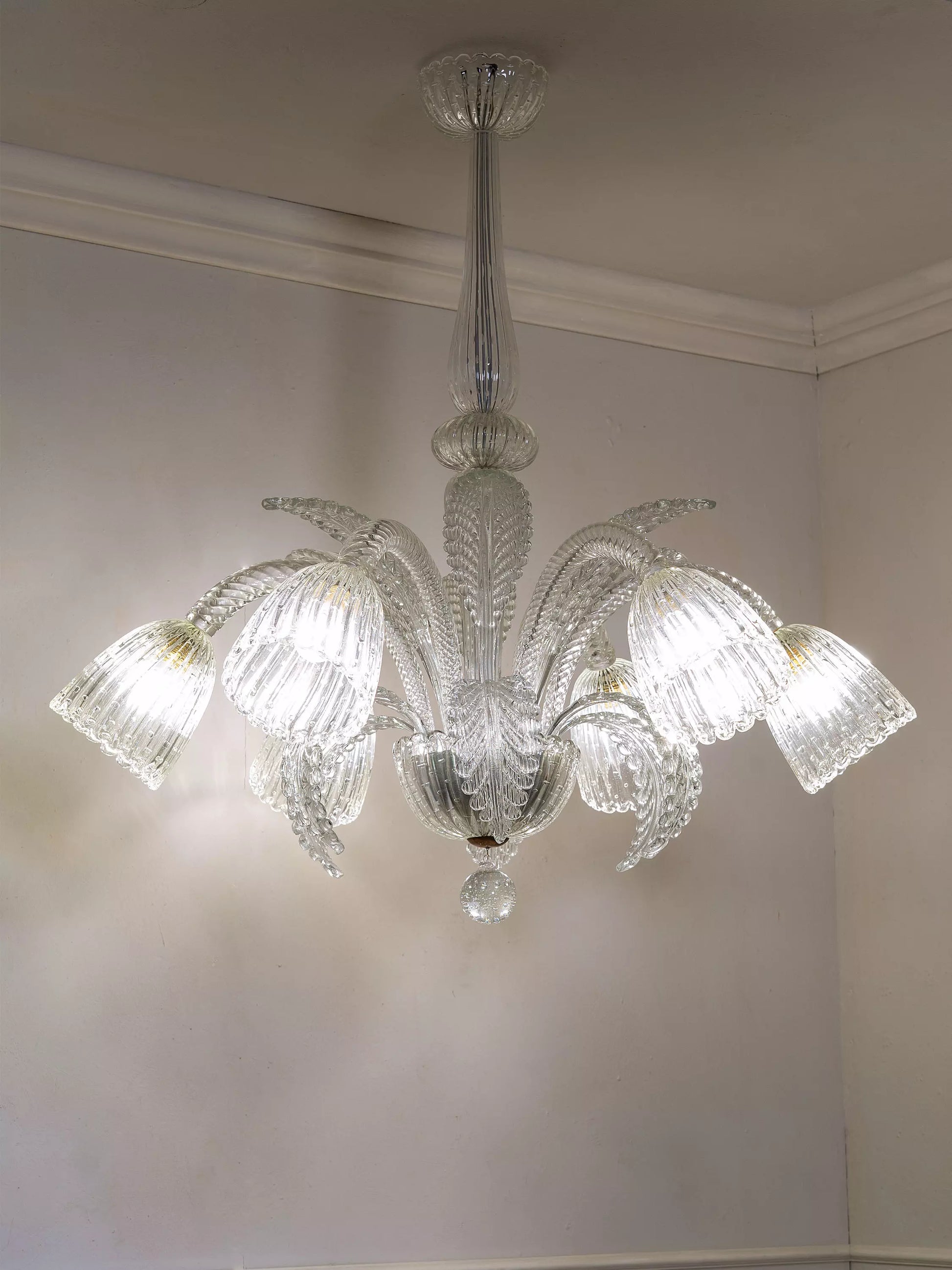 Lampadario Barovier & Toso in vetro soffiato di Murano. Italia anni '30, periodo Art Deco | Lo Stile Italiano