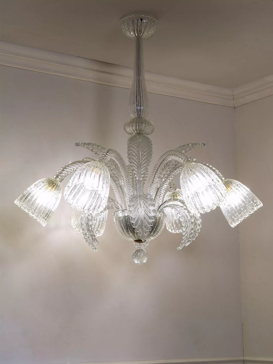 Lampadario Barovier & Toso in vetro soffiato di Murano. Italia anni '30, periodo Art Deco | Lo Stile Italiano