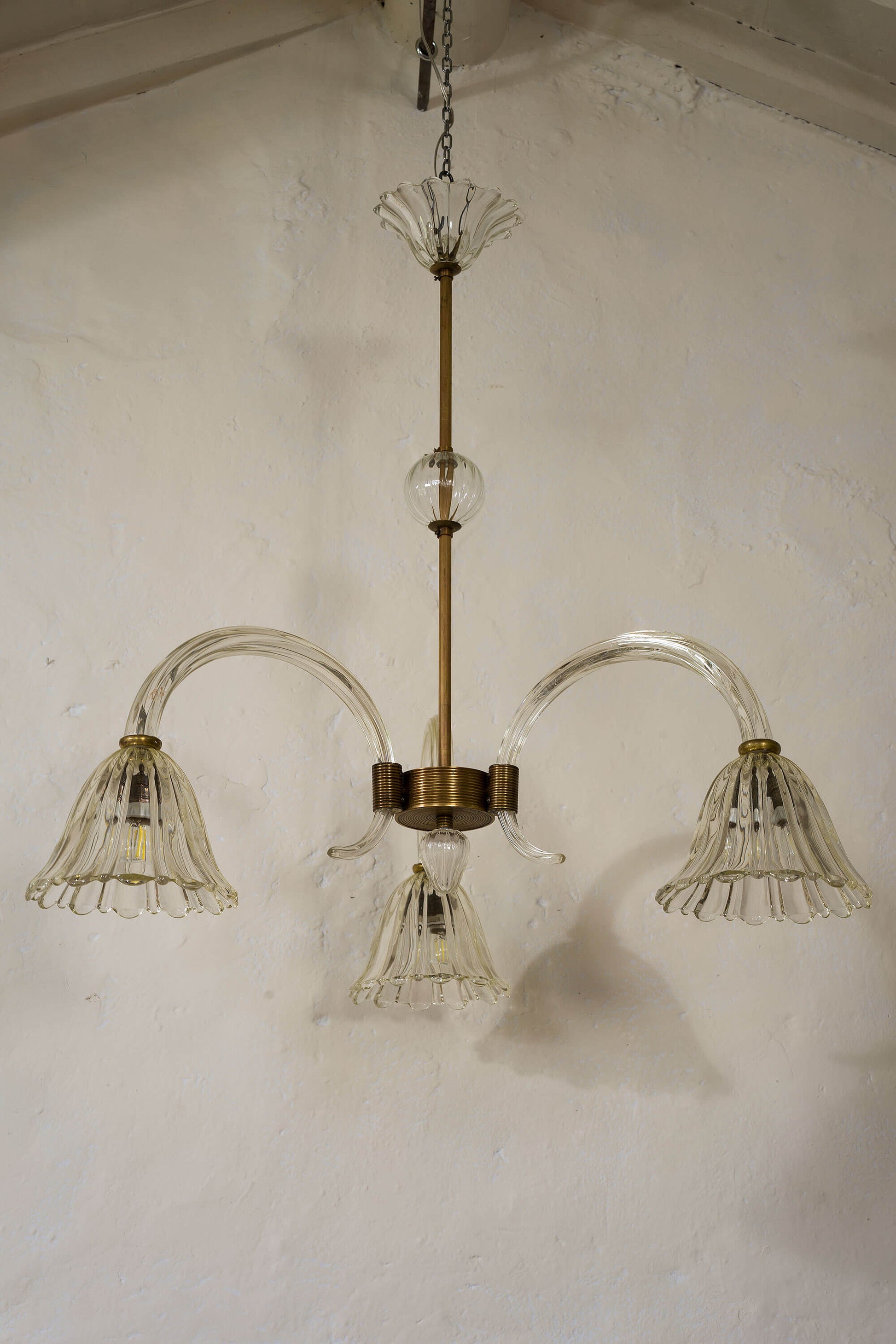 Lampadario vintage in vetro di Murano con 3 luci compatibili E26/E27.. | Lo Stile Italiano