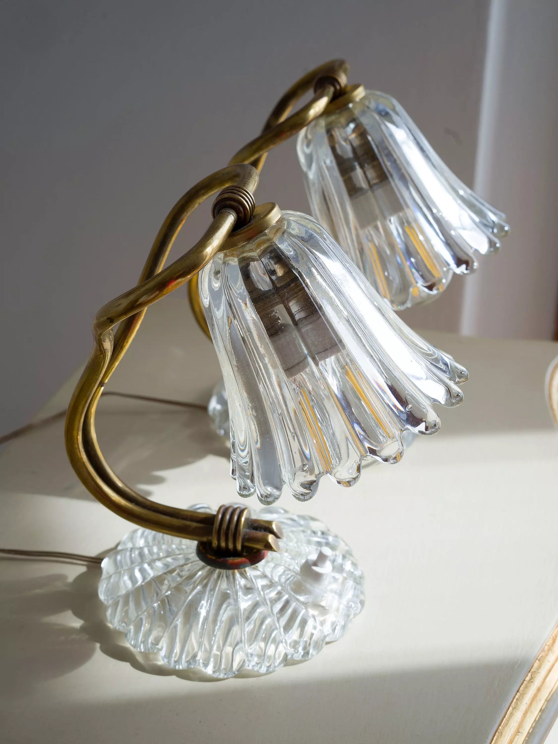Elegante coppia di abat-jour vintage veneziane attribuibili a Barovier &amp; Toso| Lo Stile Italiano