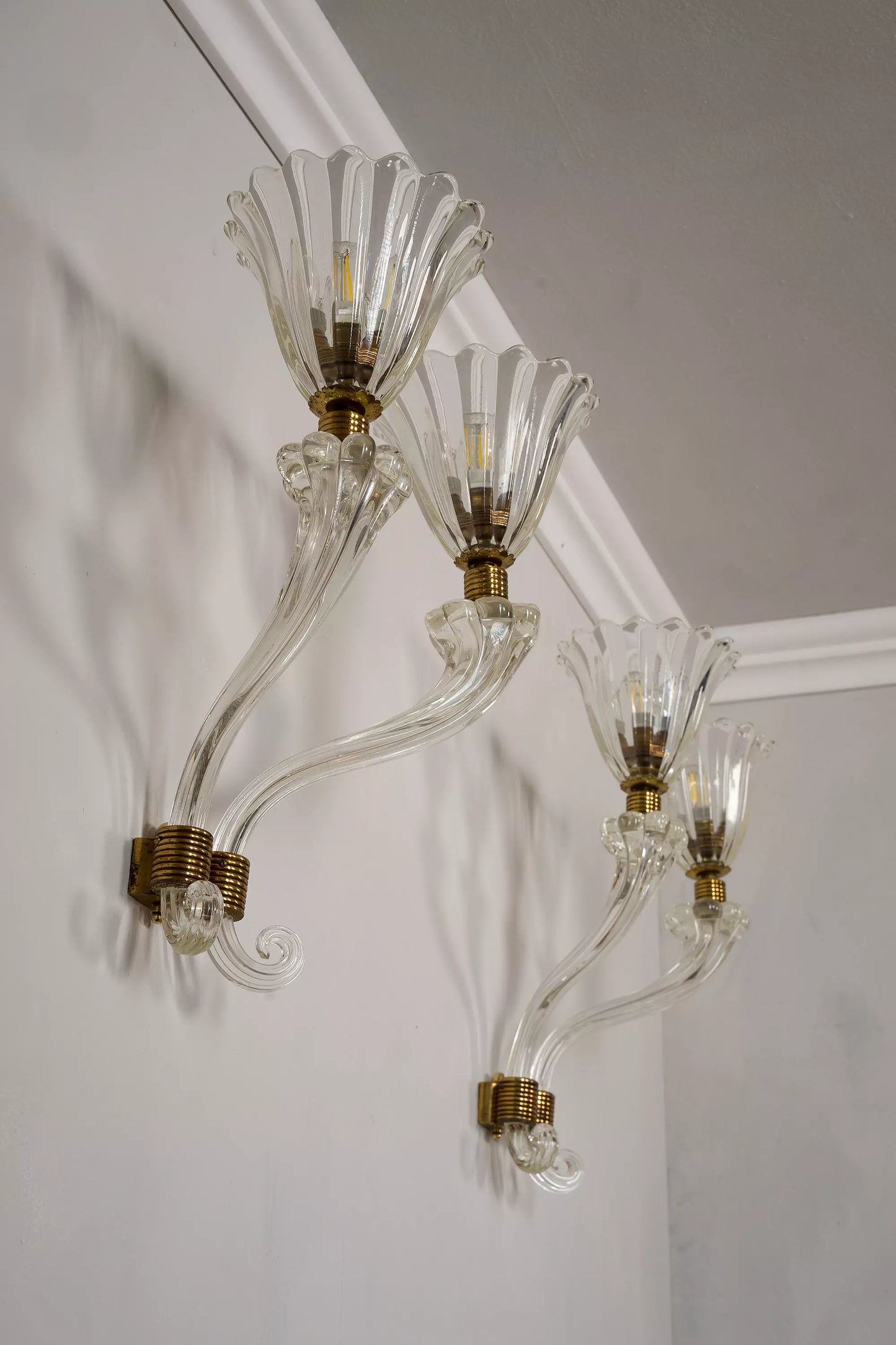 Pair of Archimede Seguso wall lamps in Murano glass from the 1930s