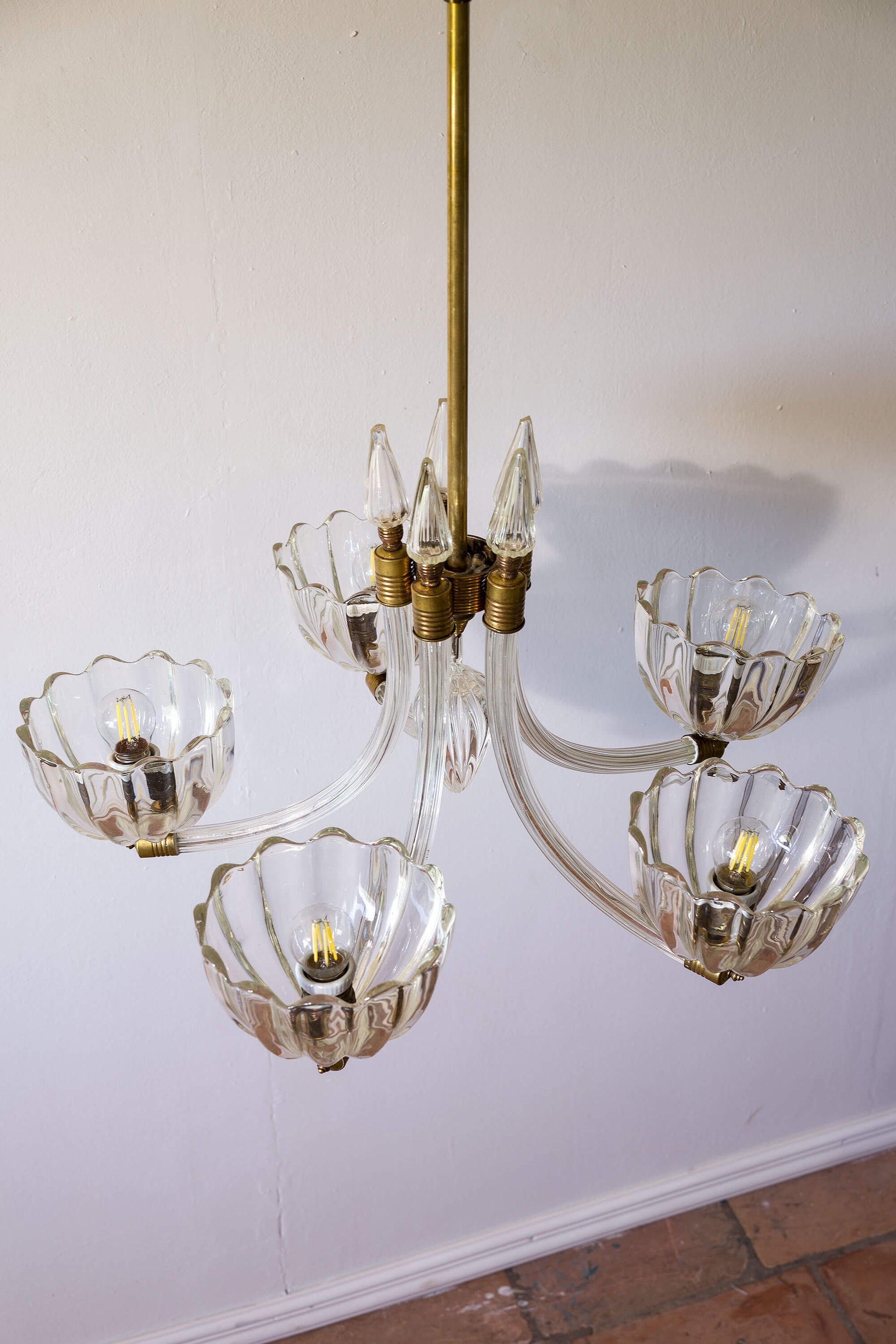 Lampadario vintage di Barovier & Toso, con 5 luci E 27. Restaurato | Lo Stile Italiano