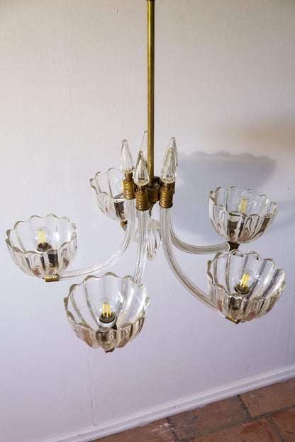 Lampadario vintage di Barovier & Toso, con 5 luci E 27. Restaurato | Lo Stile Italiano