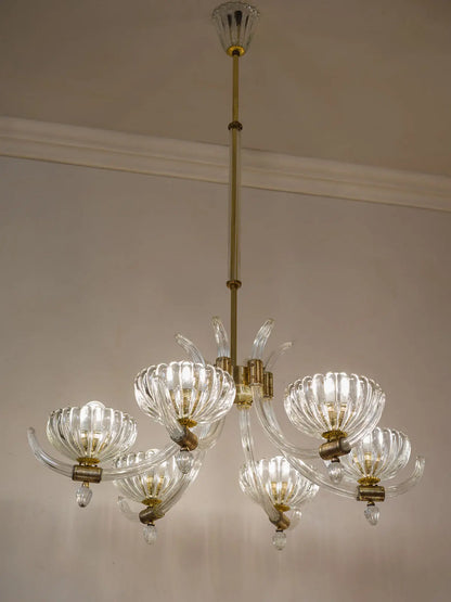 Lampadario Vintage veneziano con struttura in ottone e vetro soffiato| Lo Stile Italiano